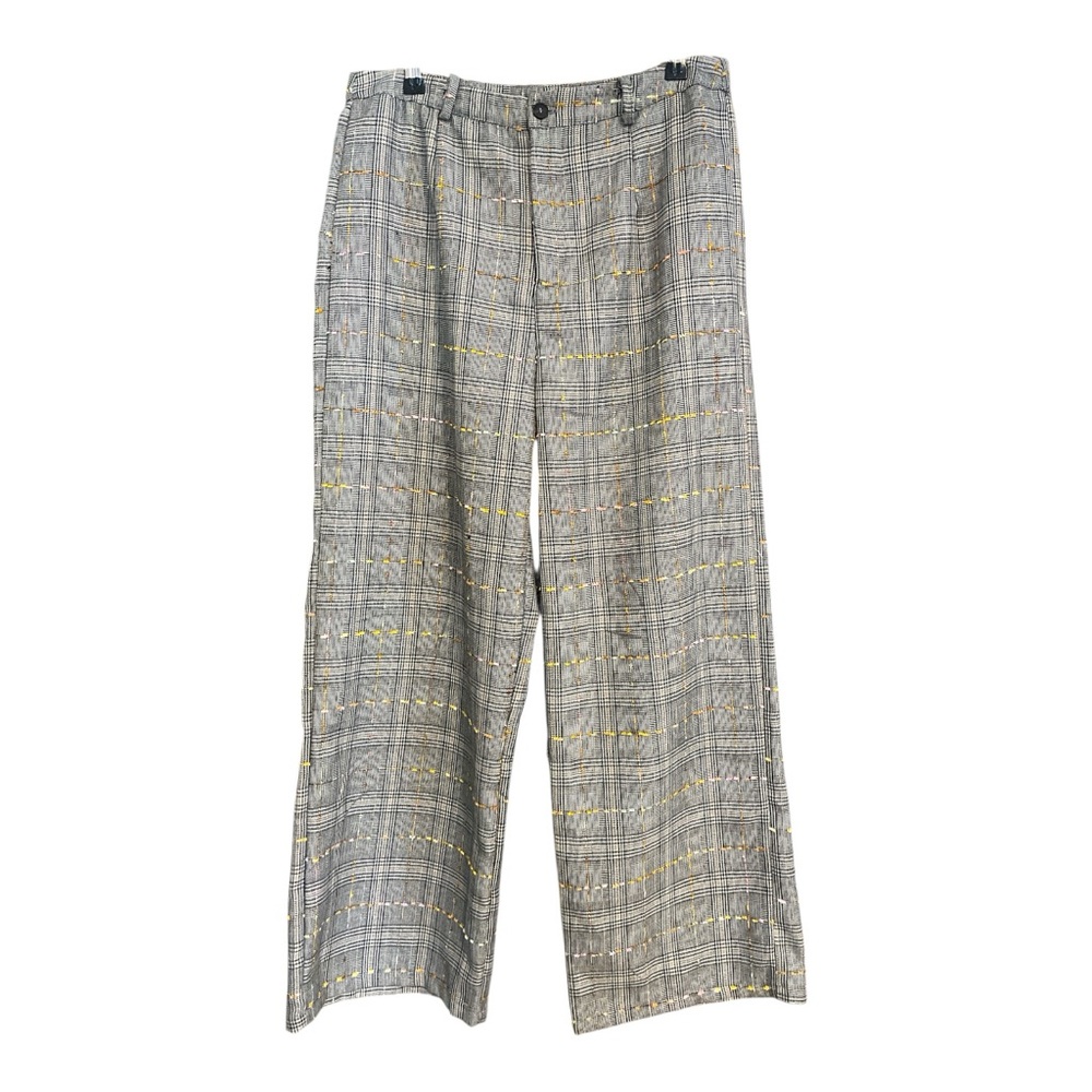 HAYDEN LA Women’s Plaid Trousers Pant, size L black/cream w/ colorful detail NWT